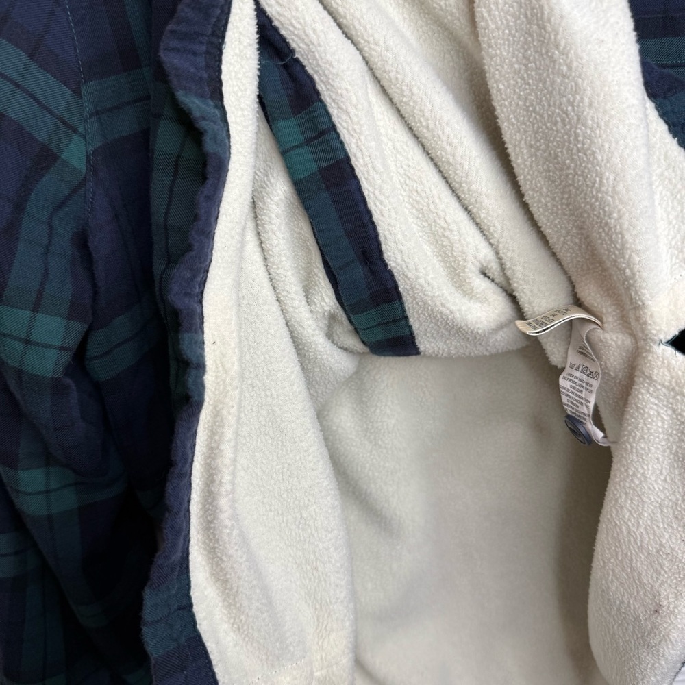 L.L. Bean Women's Fleece Lined Plaid Button Down Shirt - Navy and Green Size LP - Picture 6 of 6